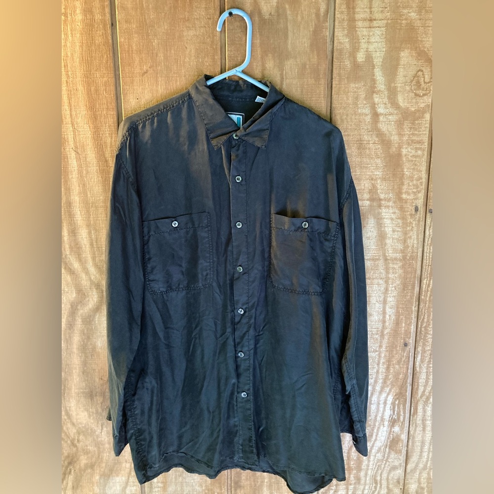 Vintage In Private Black Button-Up Silk Shirt, Size Large
